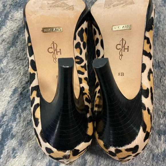 Cole Haan Black Peep Toe Heels with Leopard Bow - Picture 7 of 9